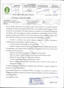 Politique qualité Prima Sarl